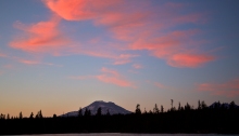 Sunset at Lava Lake; South Sister in the background, the top of Broken Top to the lower right